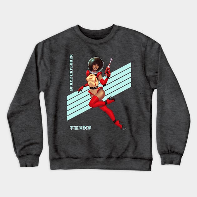 Space Girl Pinup Crewneck Sweatshirt by mauriciomorali